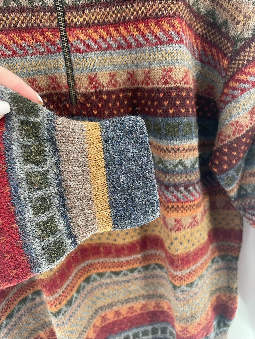 VTG Waliki 100% Alpaca Wool Quarter Zip Sweater XL Boho Geometric Grandpa Core - Picture 4 of 13